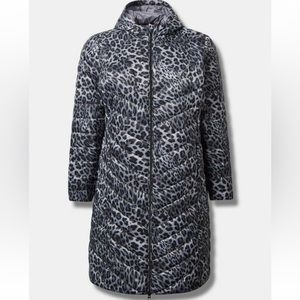 NWT Torrid Longline Puffer Jacket-Leopard Grey